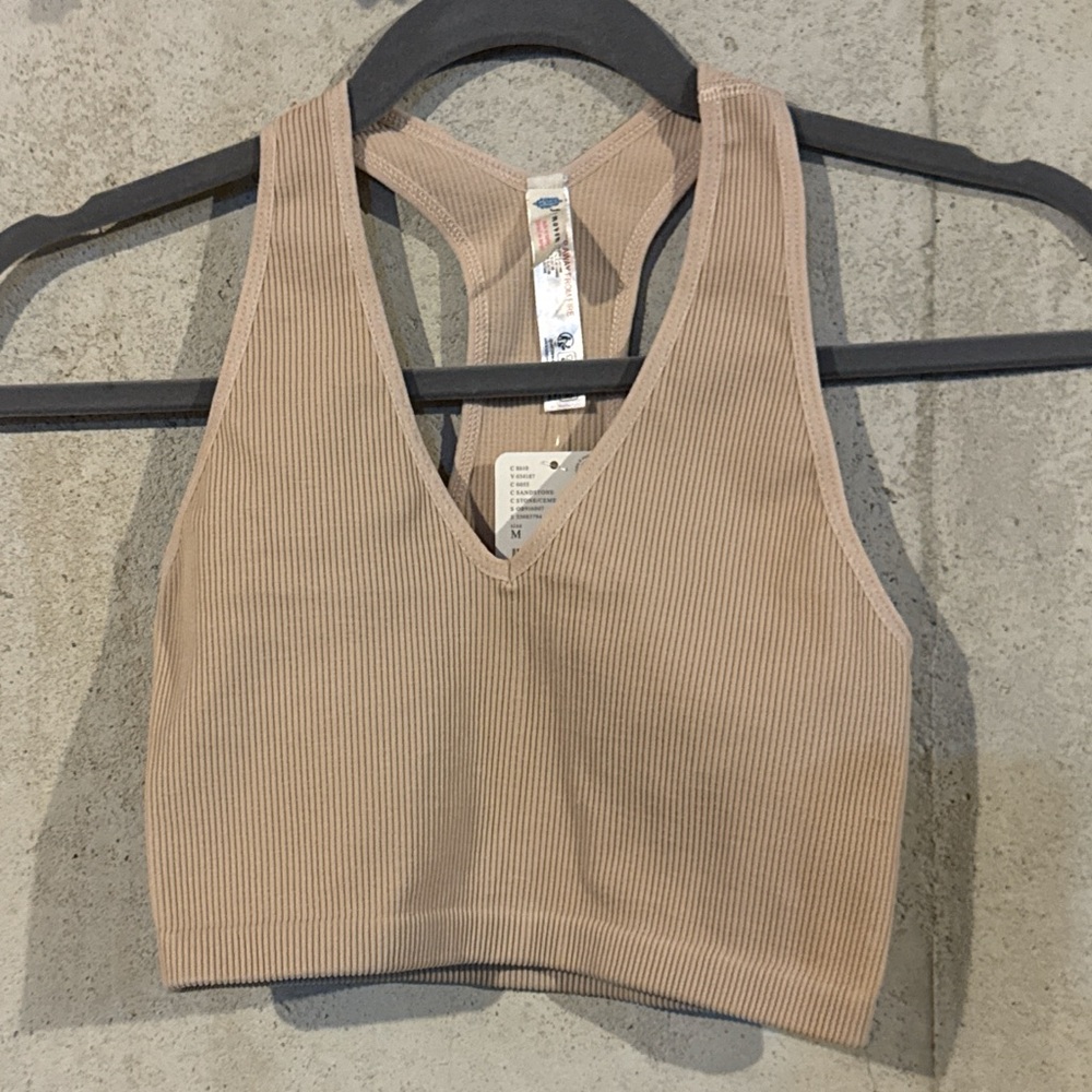 NWT FP Movement by Free People Ribbed V-Neck Sports Bra in Nude